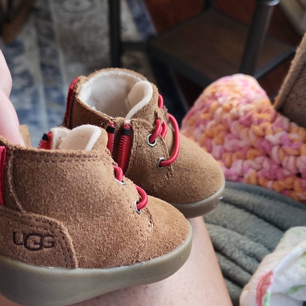 UGG Tan Kids Boots with Red Details